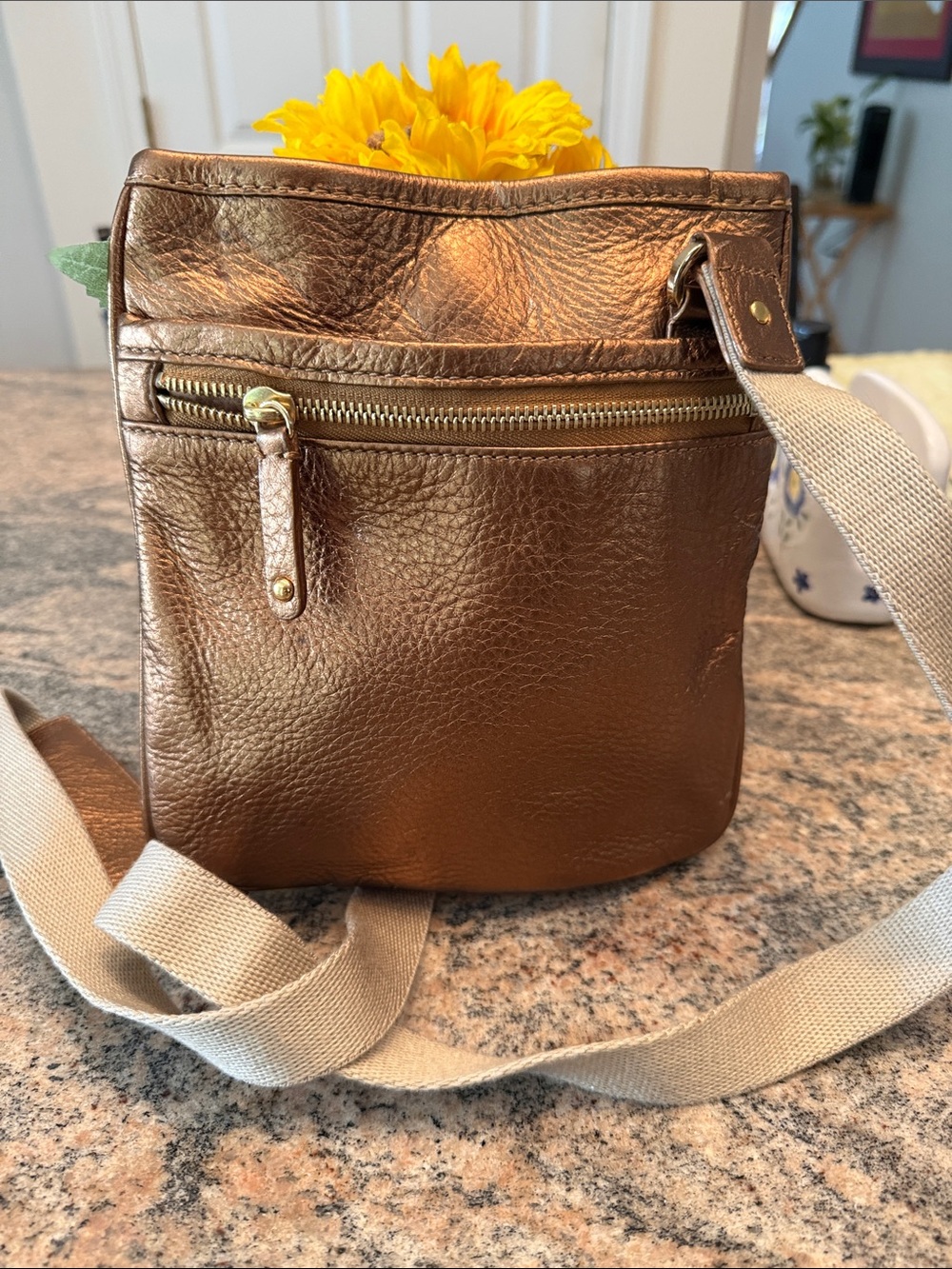 Michael Kors Metallic Bronze Leather Messenger Crossbody